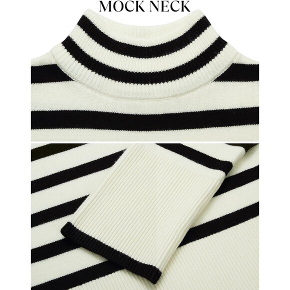 Women's Winter Turtleneck Sweater Casual Stripe Long Sleeve Pull Over Top - Picture 6 of 8